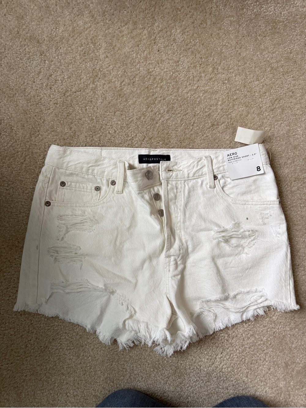 Aeropostale White Distressed Frayed Denim Shorts